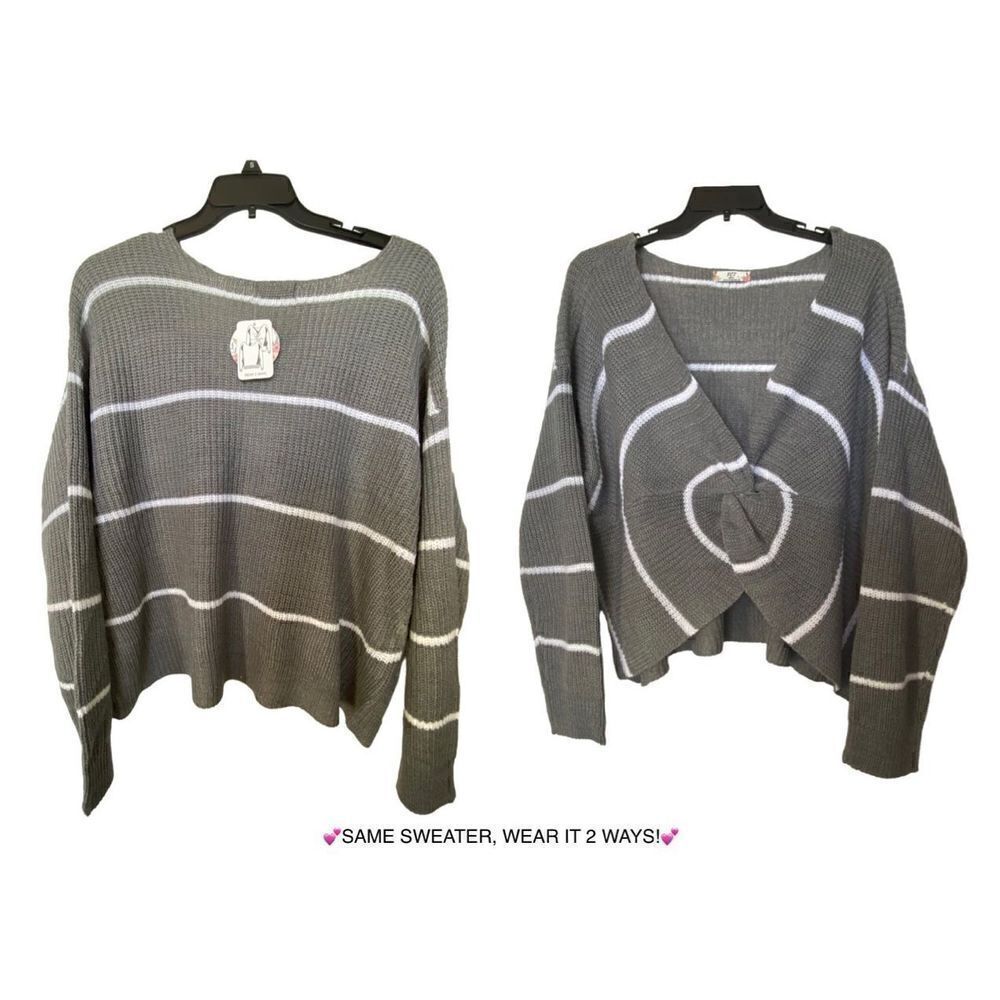 FULL CIRCLE TRENDS 3X 2-WAY GRAY/WHITE LONG SLEEVE SWEATER